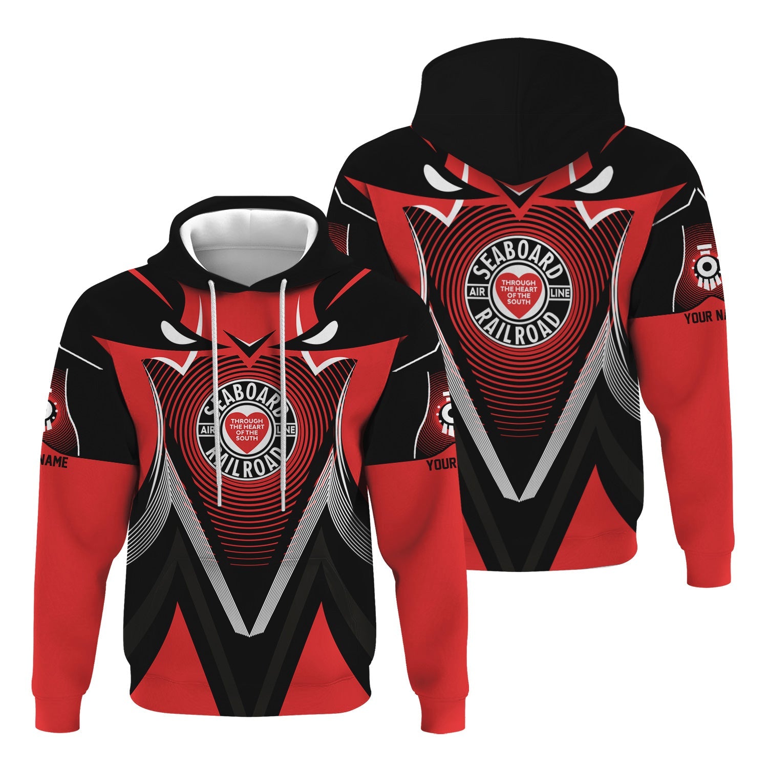 Railspirit Personalized Seaboard Air Line Railroad Hoodie Vibrant Graphic Pattern Zip Up Hoodie For Train Enthusiasts