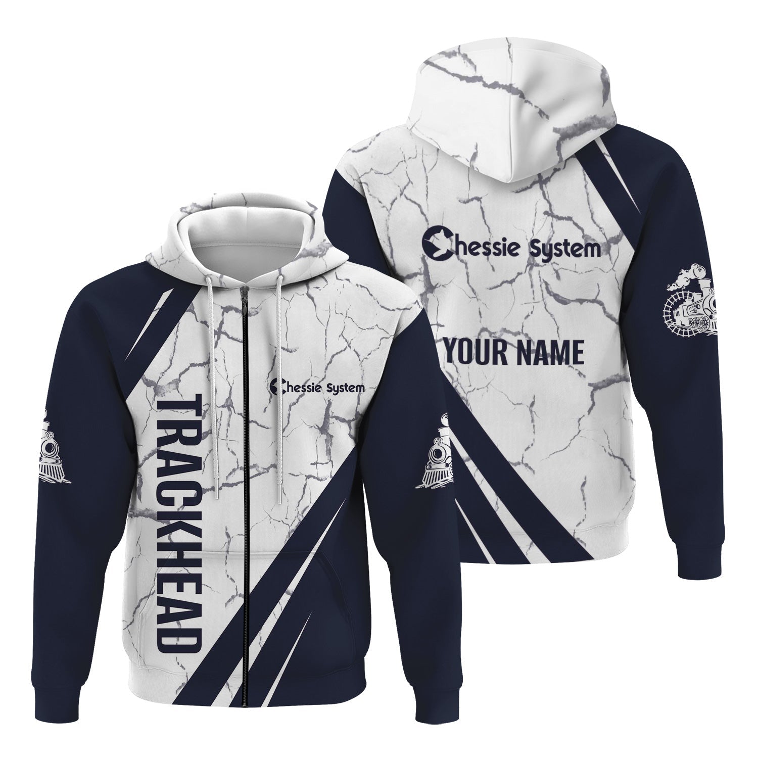 Railspirit Personalized Chessie System Railroad Hoodie Crackle Texture Style Train Zip Up Hoodie For Trackhead