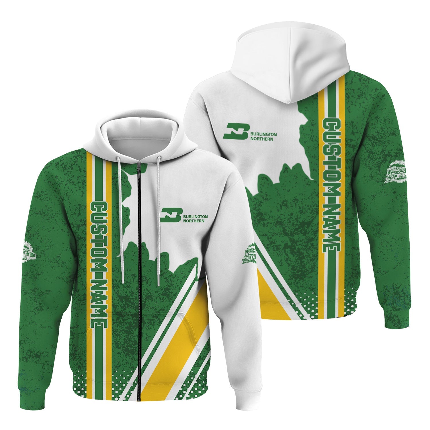 Railspirit Personalized Burlington Northern Railroad Hoodie All Over Printed Unisex Zip Up Hoodie