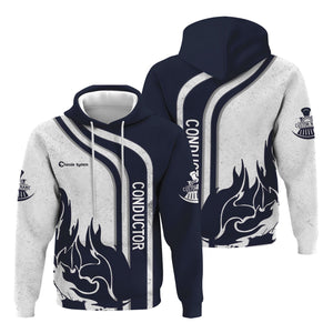 Railspirit Personalized Chessie System Railroad Hoodie Flame Design with Custom Job Position Train Zip Up Hoodie