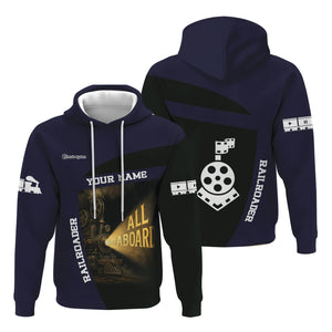 Railspirit Personalized Chessie System Railroad Hoodie All Aboard Steam Train Movie Projector Style Zip Up Hoodie