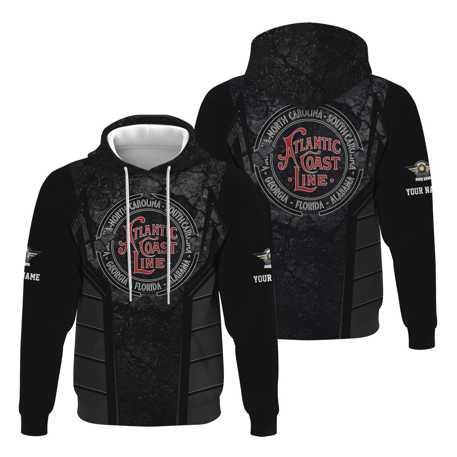Railspirit Personalized Atlantic Coast Line Railroad Hoodie Cracked Metal Design Train Zip Up Hoodie for Rail Enthusiasts