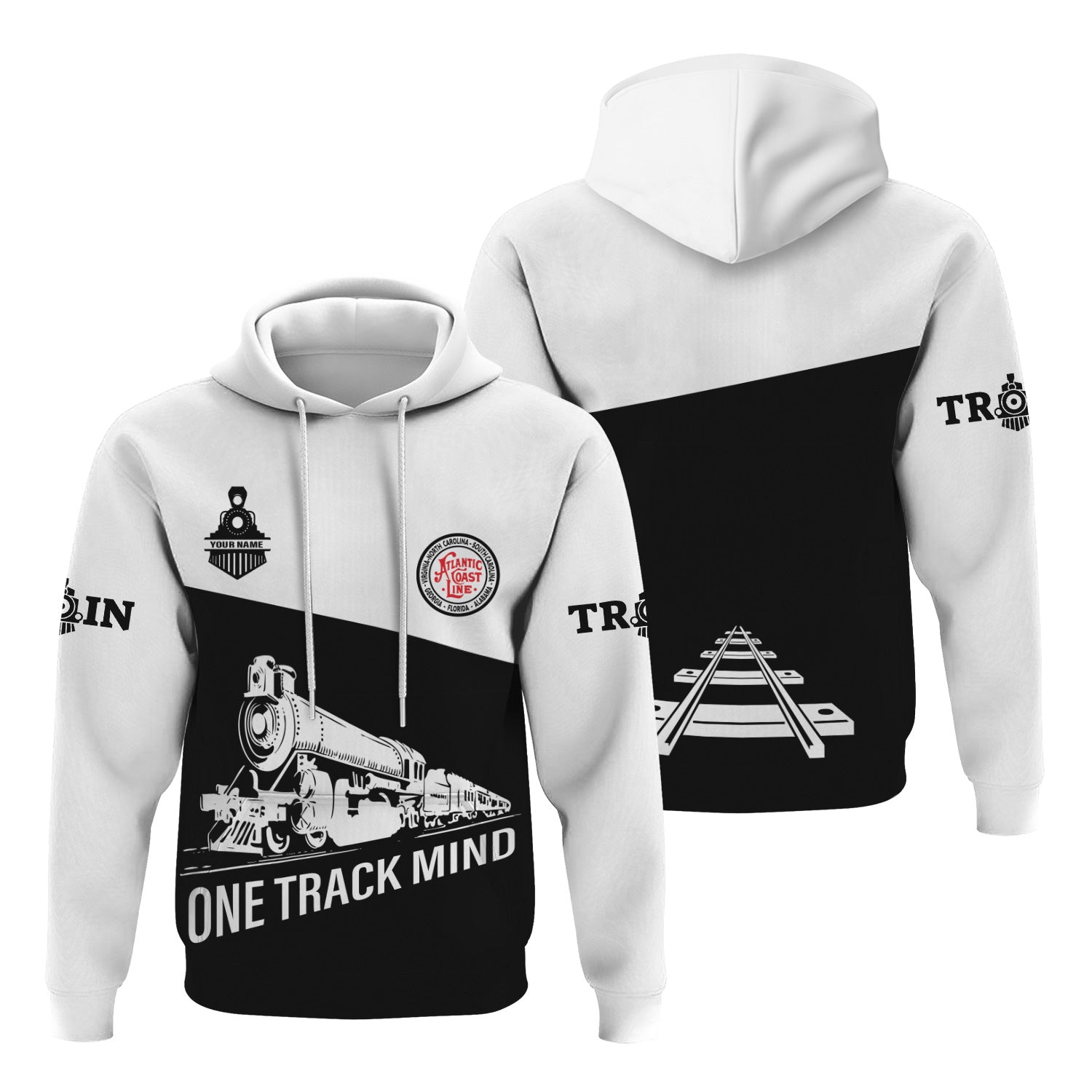 Railspirit Custom Name Atlantic Coast Line Railroad Hoodie One Track Mind Printed Zip Hoodie