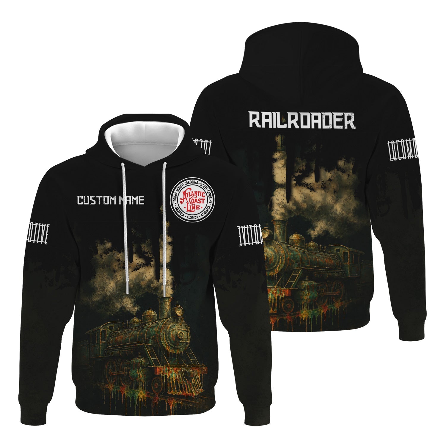 Railspirit Personalized Atlantic Coast Line Railroad Hoodie Vintage Train Art Style Zip Up Hoodie For Locomotive Fans