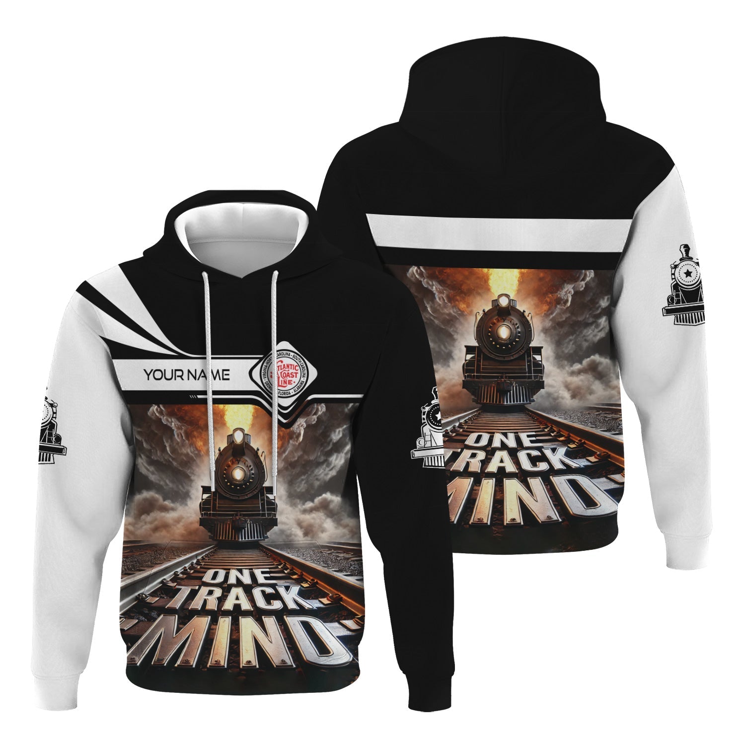 Railspirit Personalized Atlantic Coast Line Railroad Hoodie One Track Mind Train Printed ZIp Up Hoodie
