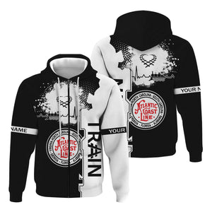 Railspirit Personalized Atlantic Coast Line Railroad Hoodie Engine Heartbeat and Track Love Style Zip Up Hoodie Gift Idea For Train Lovers