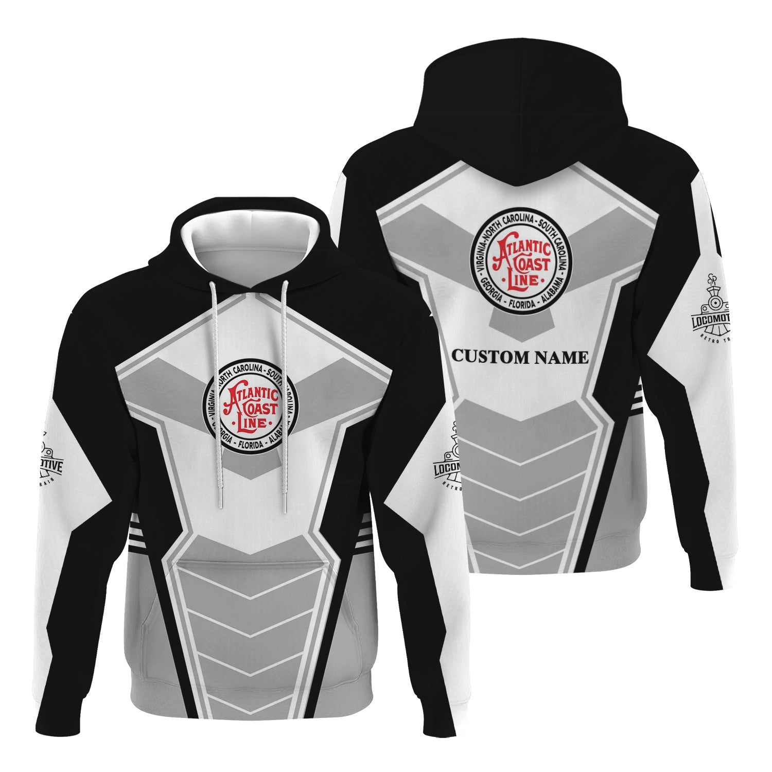 Railspirit Personalized Atlantic Coast Line Railroad Hoodie Engine-Inspired Style Train Zip Up Hoodie for Railroad Fanatic