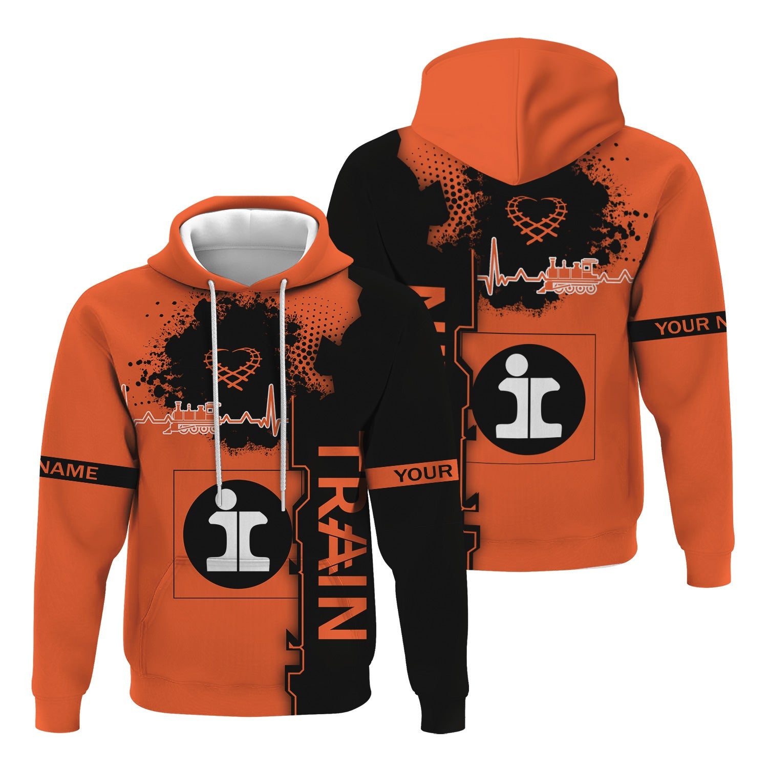 Railspirit Personalized Illinois Central Railroad Hoodie Engine Heartbeat and Track Love Style Zip Up Hoodie Gift Idea For Train Lovers