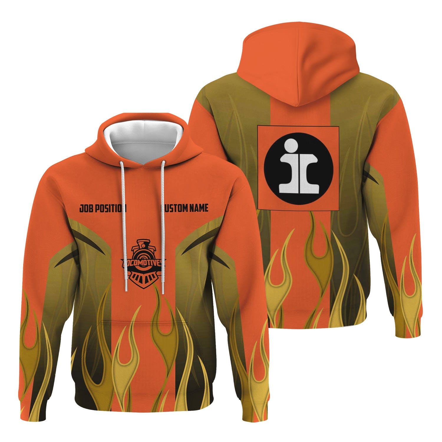 Railspirit Custom Name and Job Title Illinois Central Railroad Hoodie Flame Graphic Train Zip Up Hoodie 