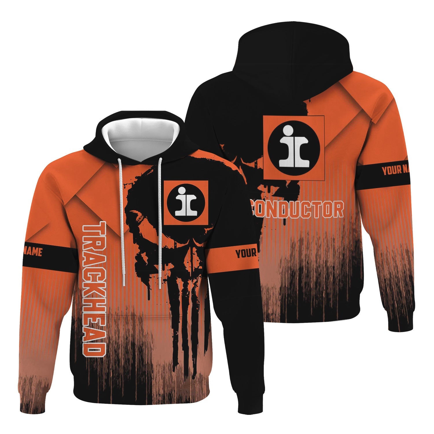Railspirit Personalized Illinois Central Railroad Hoodie Skull Design with Custom Job Train Zip Up Hoodie for Trackhead Crew