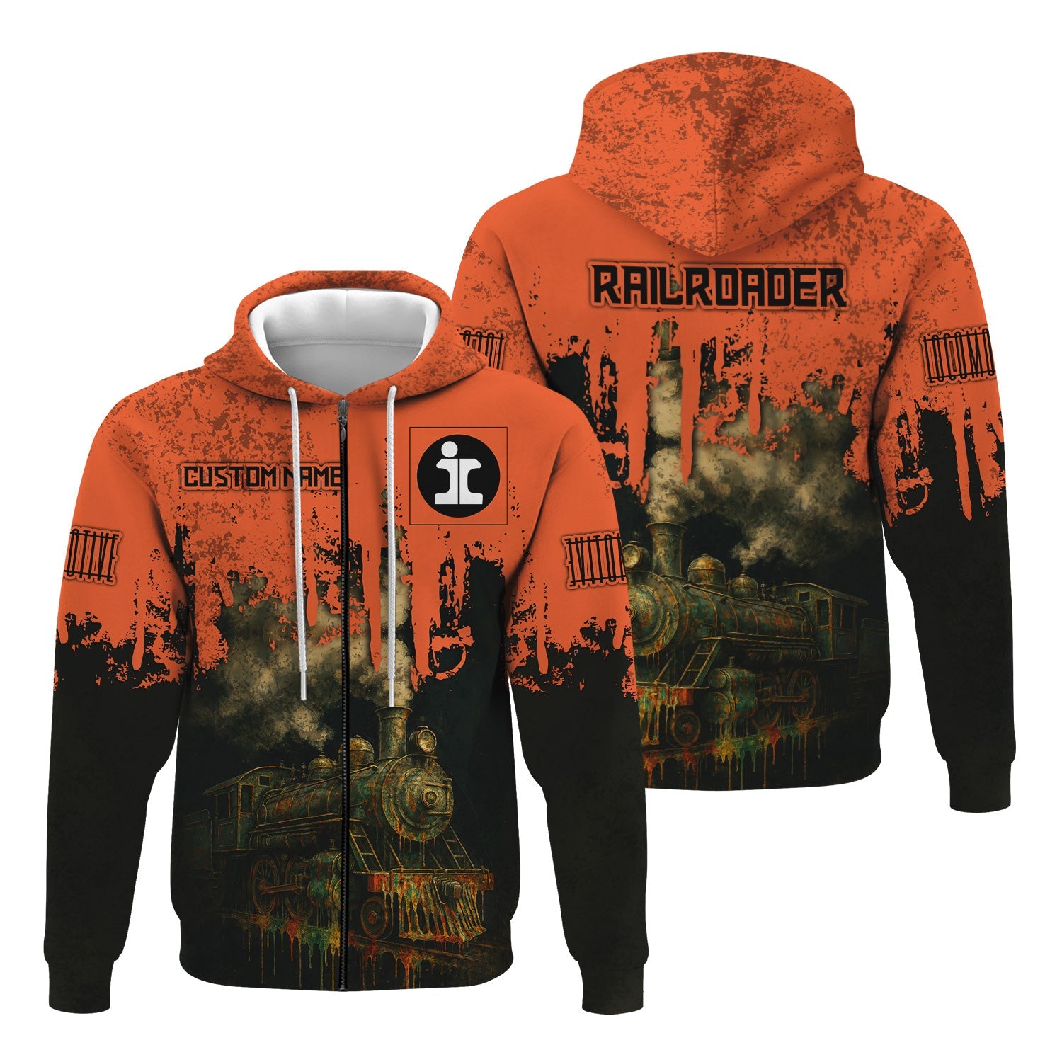 Railspirit Personalized Illinois Central Railroad Hoodie Vintage Train Art Style Zip Up Hoodie For Locomotive Fans