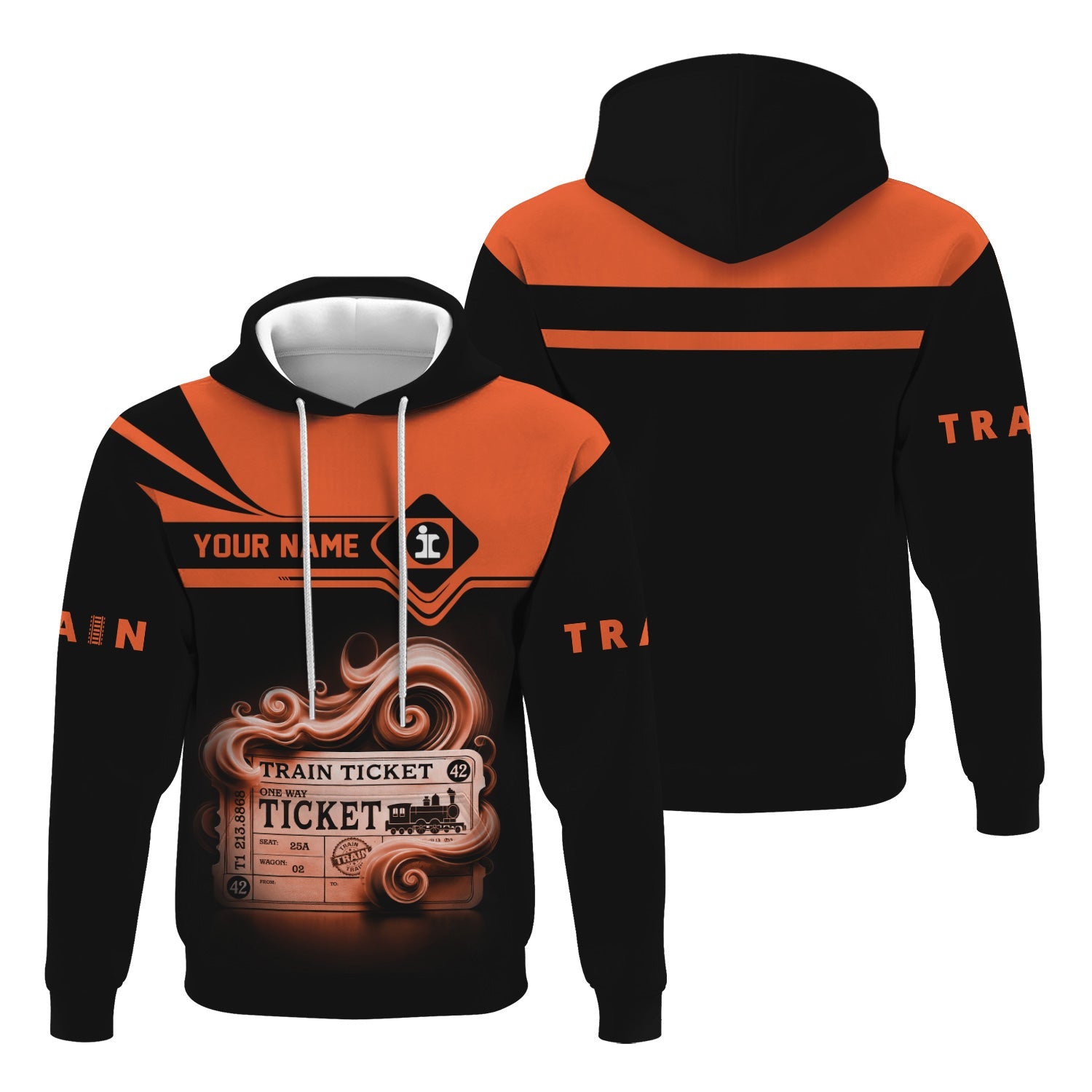 Railspirit Custom Name Illinois Central Railroad Hoodie American Train Ticket Printed Zip Hoodie