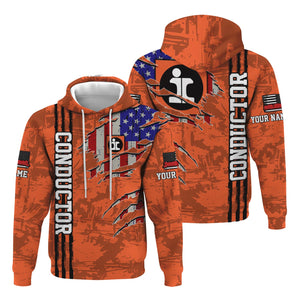 Railspirit Personalized Illinois Central Railroad Hoodie USA Flag Claw Art with Custom Job Train Zip Up Hoodie