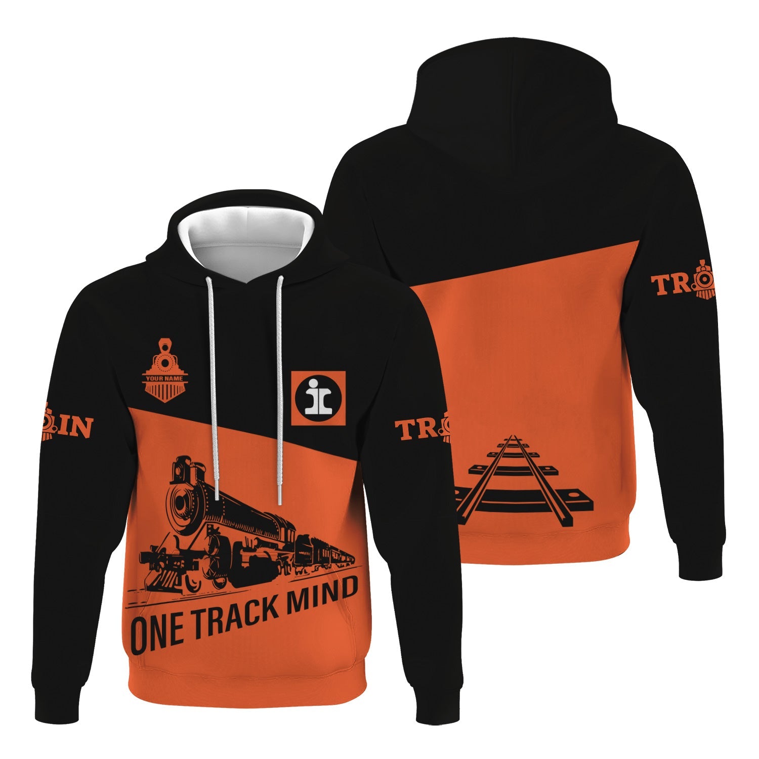 Railspirit Custom Name Illinois Central Railroad Hoodie One Track Mind Printed Zip Hoodie