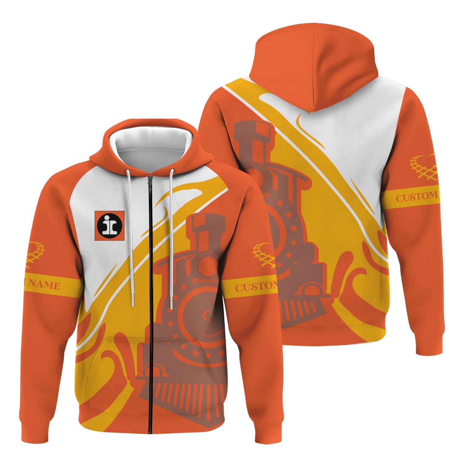 Railspirit Personalized Illinois Central Railroad Hoodie Flame-Inspired Style Zip Up Hoodie Gift Idea For Train Lovers