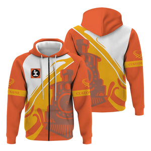 Railspirit Personalized Illinois Central Railroad Hoodie Flame-Inspired Style Zip Up Hoodie Gift Idea For Train Lovers