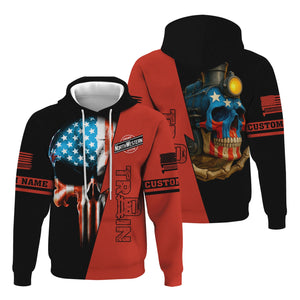 Railspirit Personalized Chicago and North Western Railway Hoodie Train Skull American Flag Zip Up Hoodie All Over Print