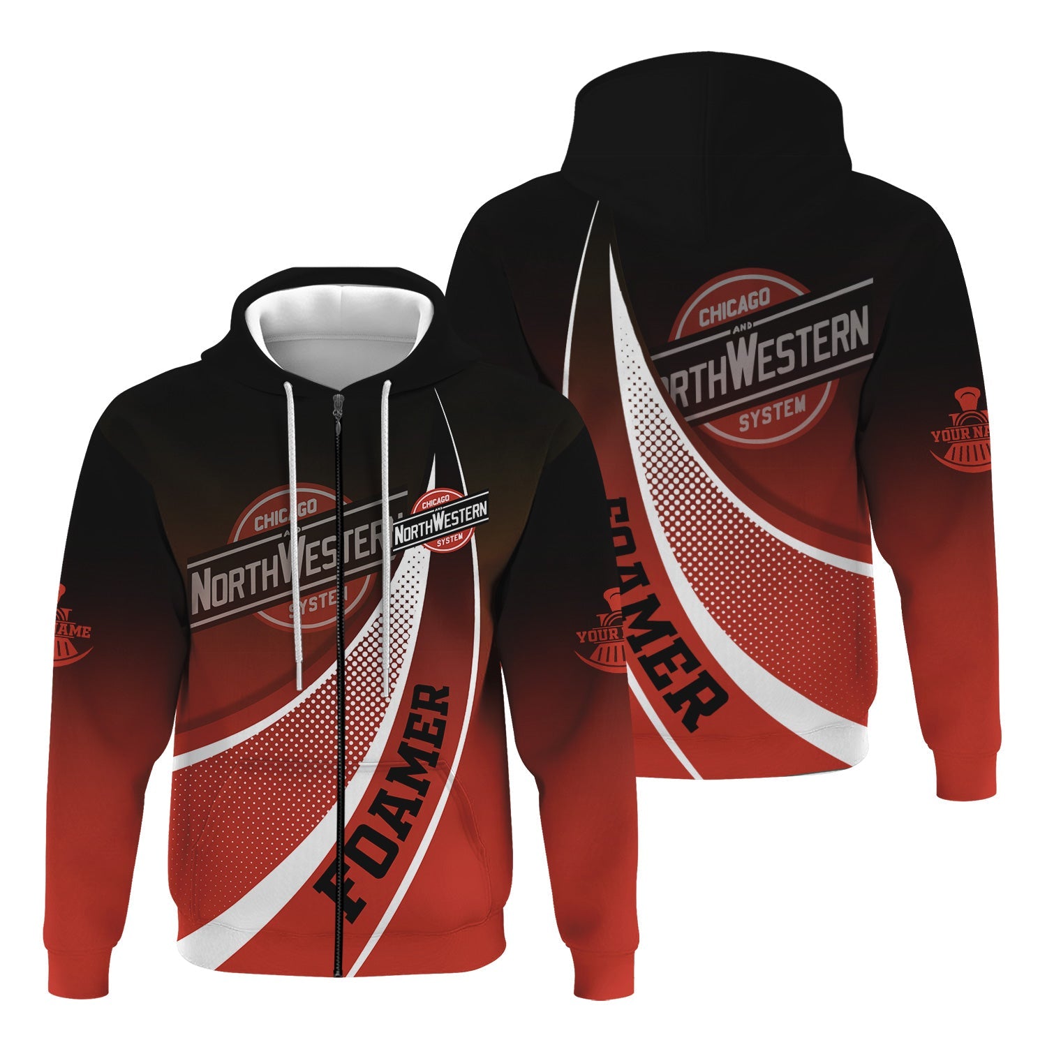 Railspirit Personalized Chicago and North Western Railway Hoodie Railway-Themed Style Zip Up Hoodie Gift Idea For Trainspotter