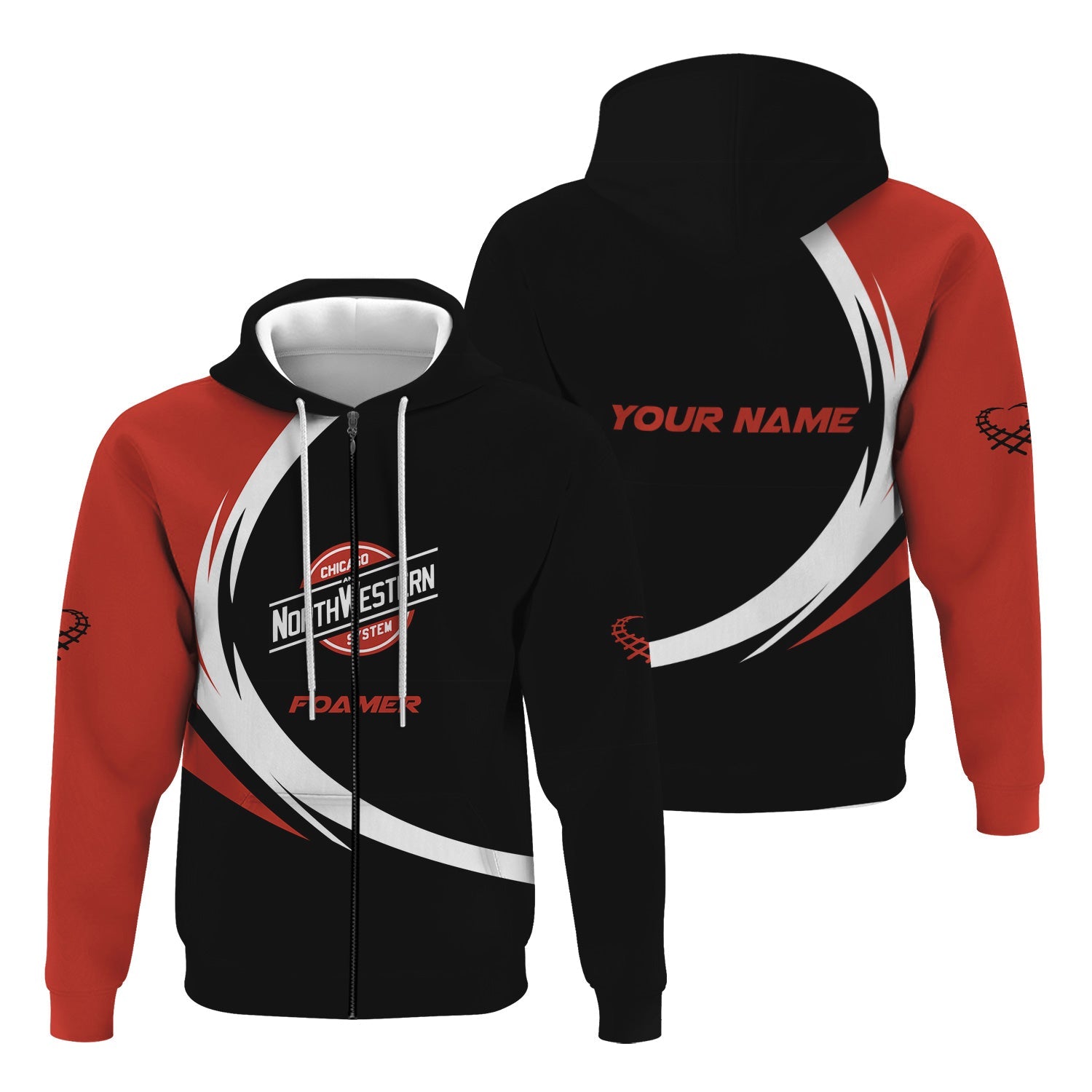 Railspirit Personalized Chicago and North Western Railway Hoodie Unique Graphic Style Zip Up Hoodie For Train Enthusiasts