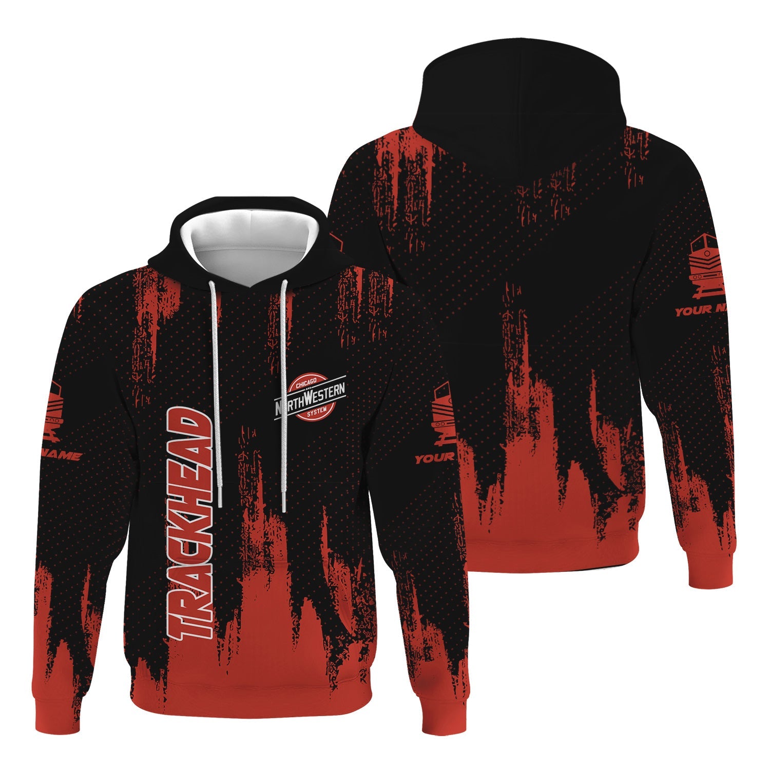 Railspirit Personalized Chicago and North Western Railway Hoodie Paint Impact Design Train Zip Up Hoodie for Trackhead