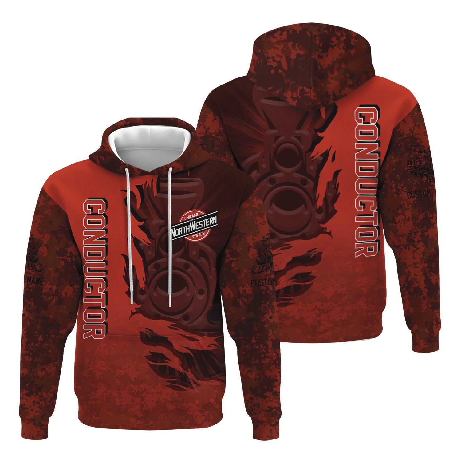 Railspirit Personalized Chicago and North Western Railway Hoodie Blazing Style with Custom Position Train Zip Up Hoodie