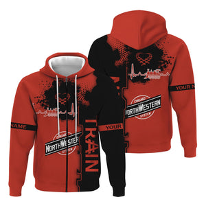 Railspirit Personalized Chicago and North Western Railway Hoodie Engine Heartbeat and Track Love Style Zip Up Hoodie Gift Idea For Train Lovers