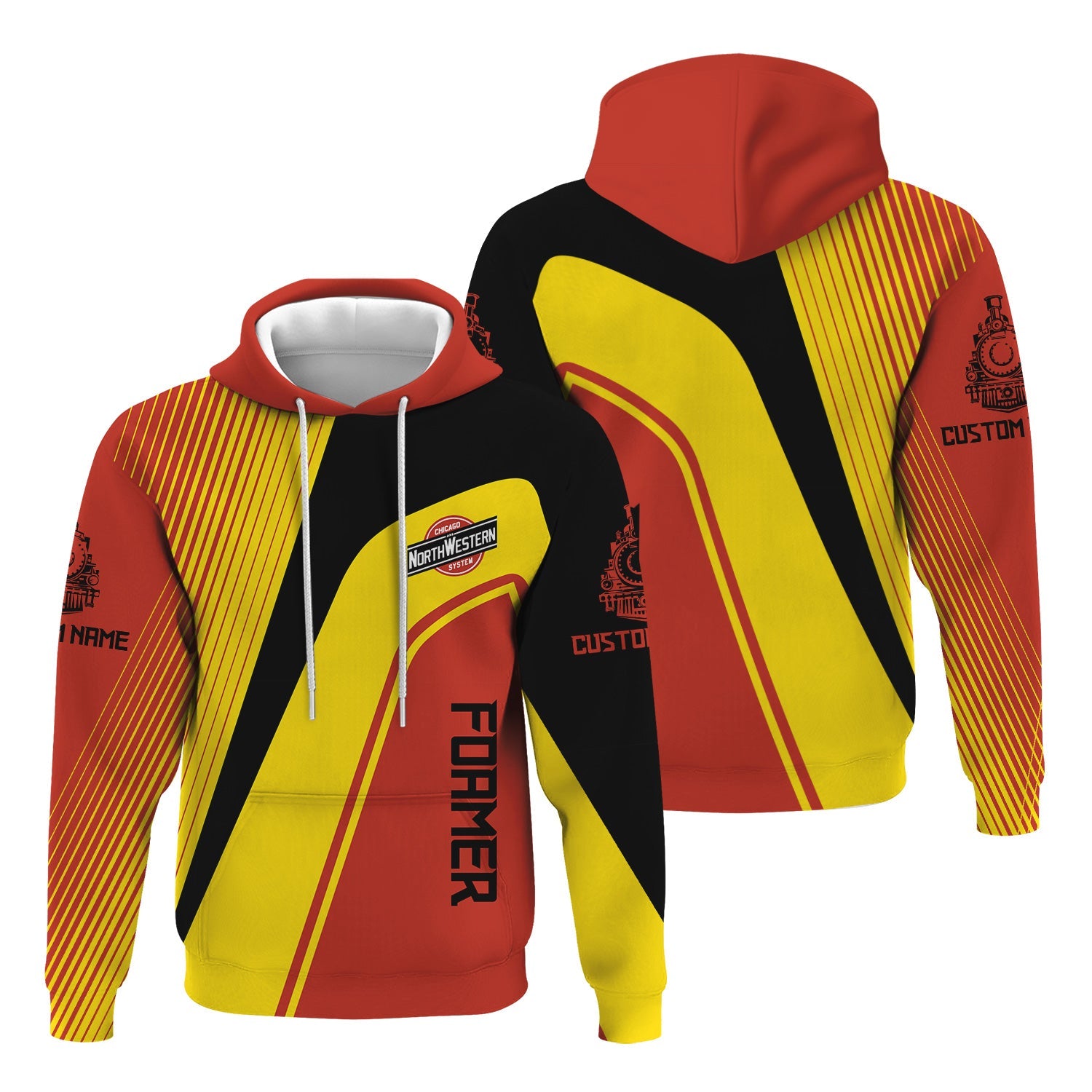 Railspirit Personalized Chicago and North Western Railway Hoodie Vibrant Striking Style Zip Up Hoodie For Rail Enthusiasts