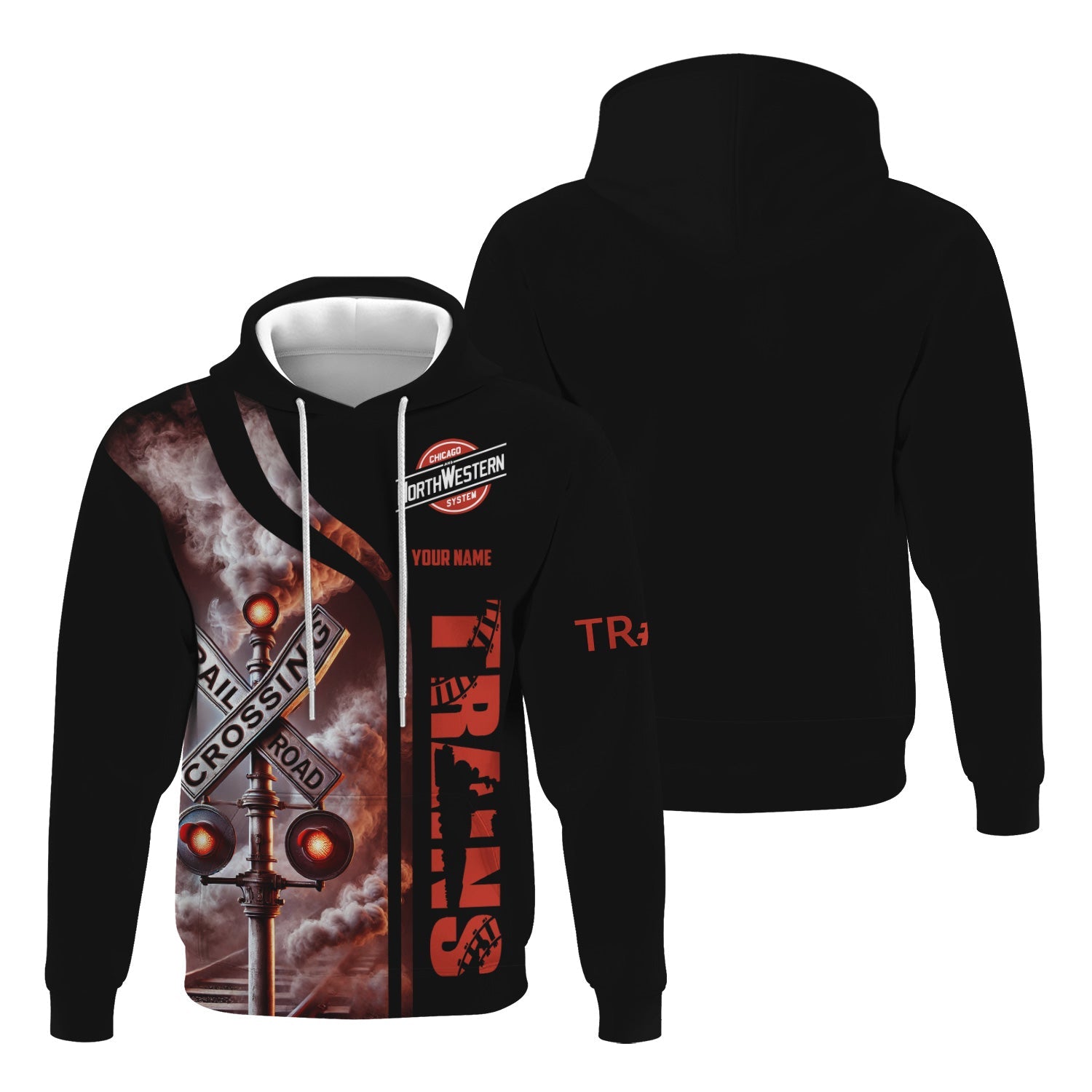 Railspirit Custom Name Chicago and North Western Railway Hoodie Railroad Crossing Sign Printed Zip Hoodie