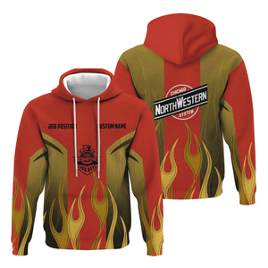 Railspirit Custom Name and Job Title Chicago and North Western Railway Hoodie Flame Graphic Train Zip Up Hoodie 