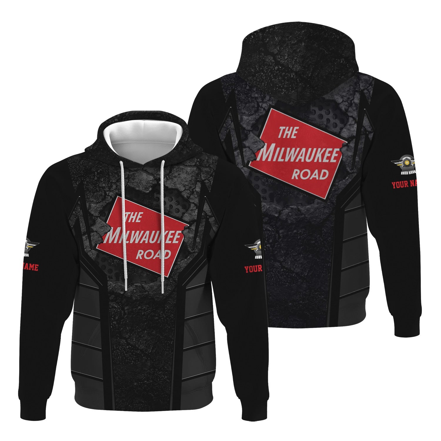 Railspirit Personalized Chicago, Milwaukee, St. Paul and Pacific Railroad Hoodie Cracked Metal Design Milwaukee Road Train Zip Up Hoodie