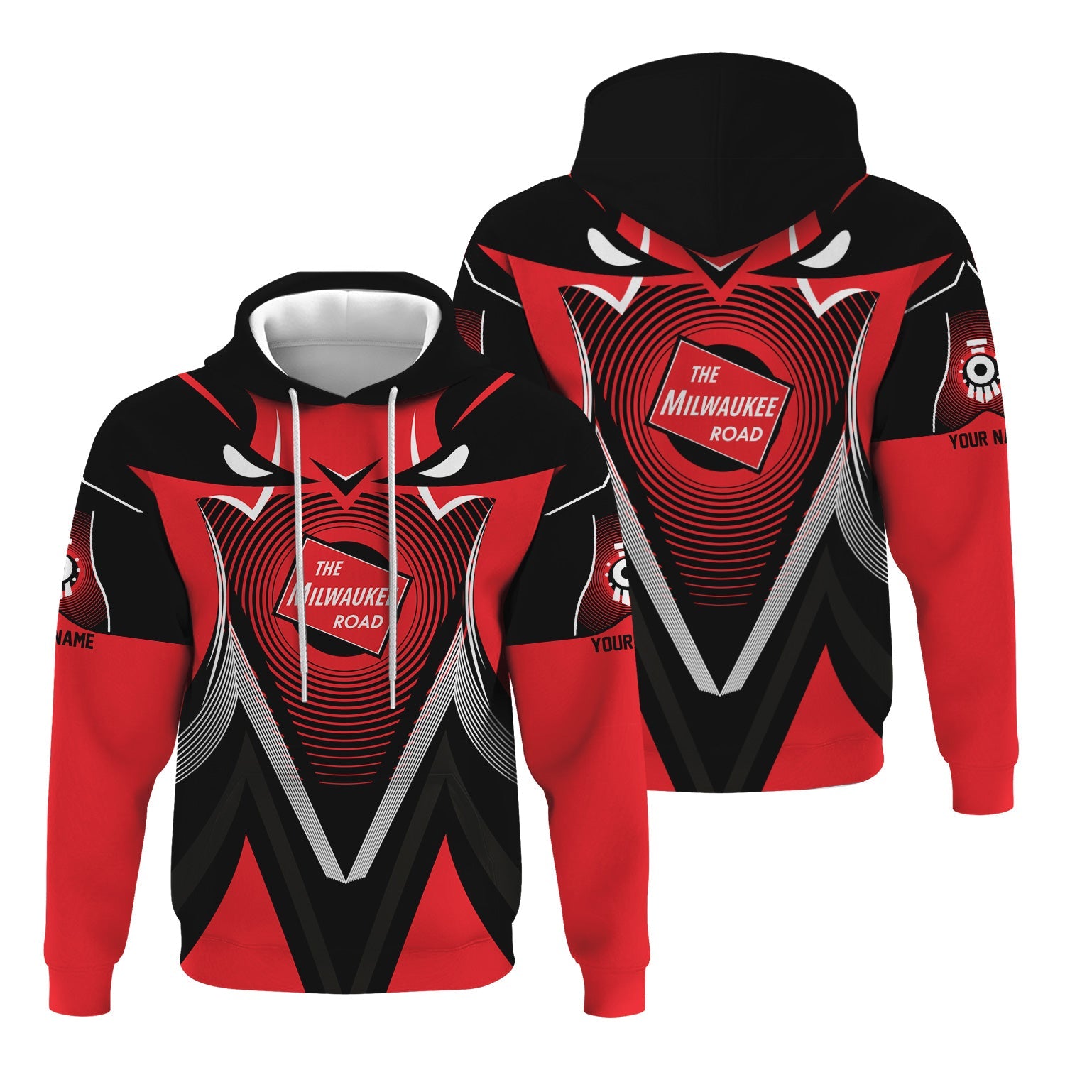 Railspirit Personalized Chicago, Milwaukee, St. Paul and Pacific Railroad Hoodie Vibrant Graphic Pattern Milwaukee Road Zip Up Hoodie
