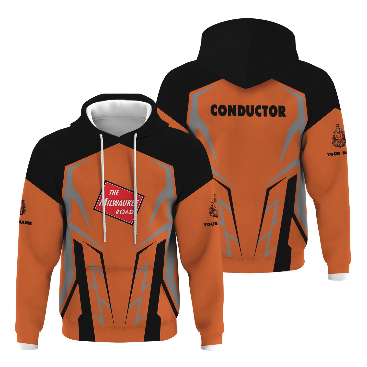 Railspirit Personalized Chicago, Milwaukee, St. Paul and Pacific Railroad Hoodie Futuristic Design with Custom Job Milwaukee Road Train Zip Up Hoodie