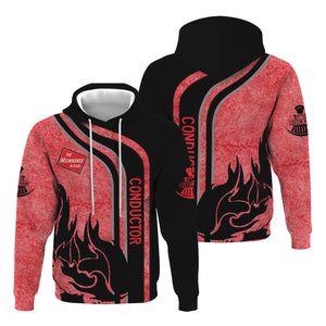 Railspirit Personalized Chicago, Milwaukee, St. Paul and Pacific Railroad Hoodie Flame Design Custom Job Position Milwaukee Road Train Zip Up Hoodie