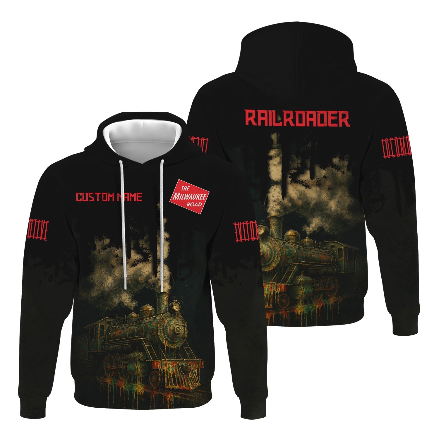 Railspirit Personalized Chicago, Milwaukee, St. Paul and Pacific Railroad Hoodie Vintage Train Art Style Milwaukee Road Zip Up Hoodie