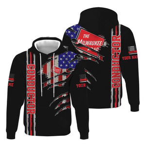 Railspirit Personalized Chicago, Milwaukee, St. Paul and Pacific Railroad Hoodie USA Flag Claw Art with Custom Job Milwaukee Road Train Zip Up Hoodie