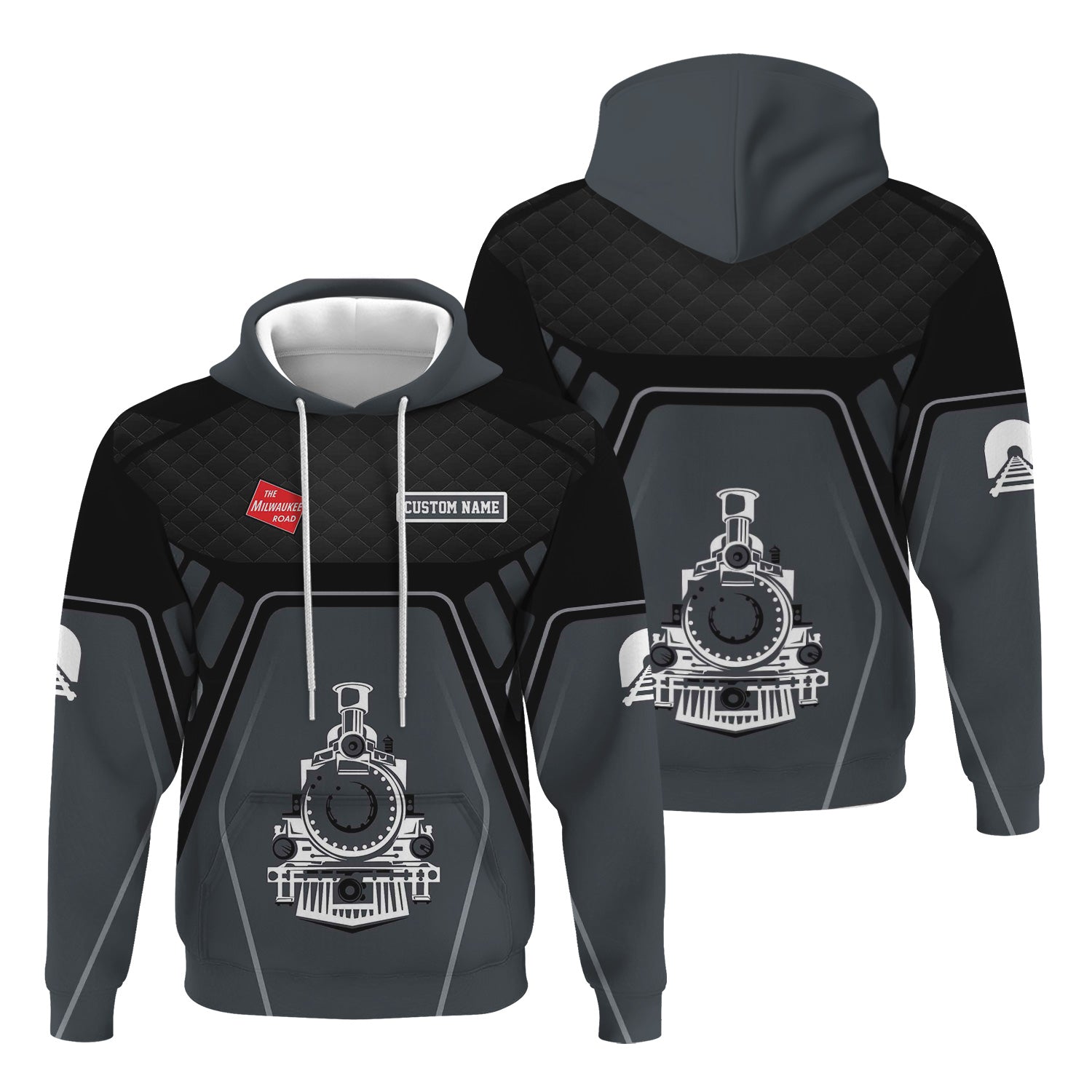 Railspirit Personalized Chicago, Milwaukee, St. Paul and Pacific Railroad Hoodie Steam Locomotive Engine Graphic Milwaukee Road Train Zip Up Hoodie