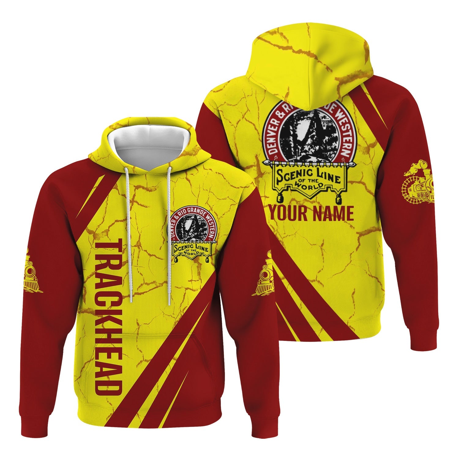 Railspirit Personalized Denver and Rio Grande Western Railroad Hoodie Crackle Texture Style Train Zip Up Hoodie For Trackhead