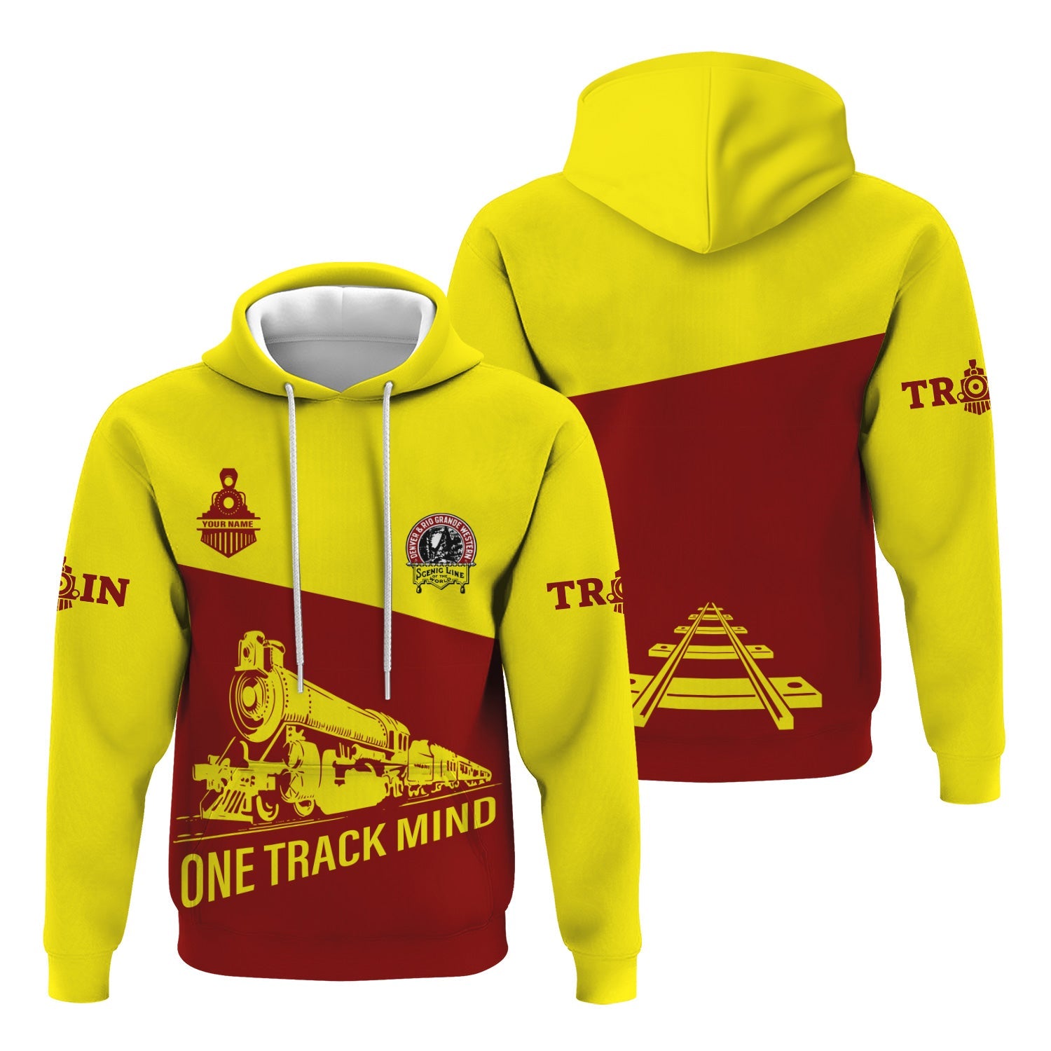 Railspirit Custom Name Denver and Rio Grande Western Railroad Hoodie One Track Mind Printed Zip Hoodie