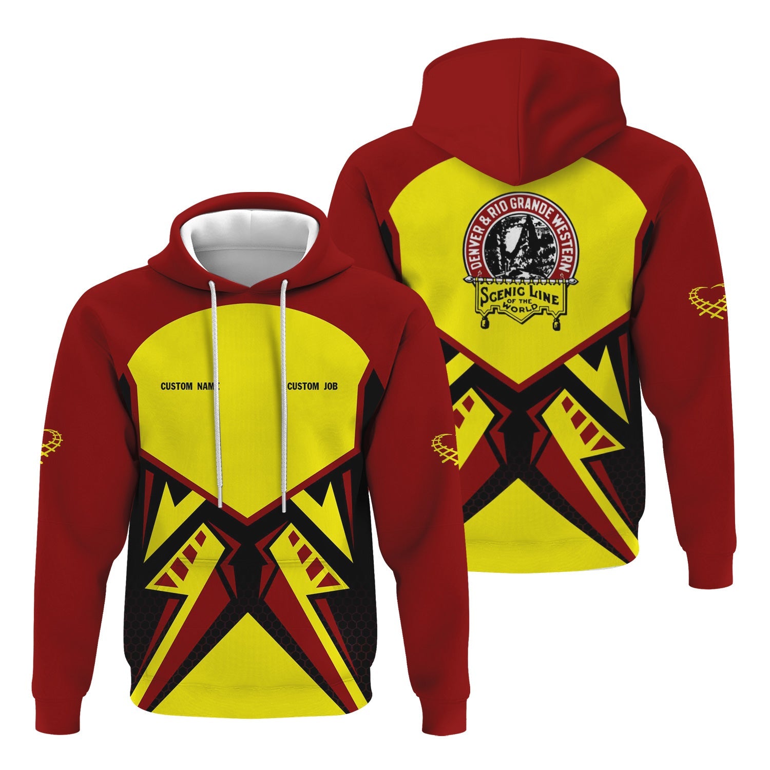 Railspirit Personalized Denver and Rio Grande Western Railroad Hoodie Vibriant Style with Custom Position Train Zip Up Hoodie