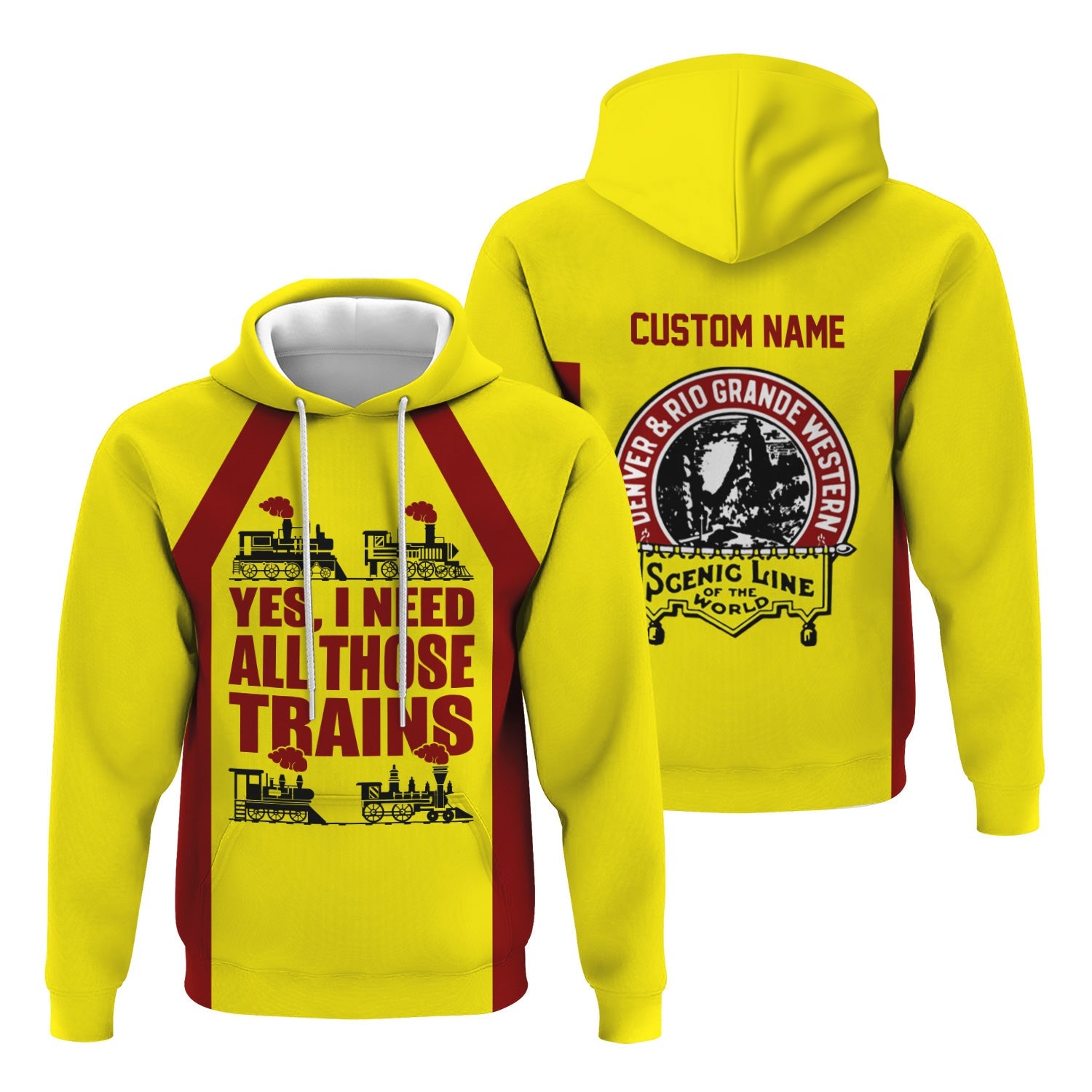 Railspirit Custom Name Denver and Rio Grande Western Railroad Hoodie Yes I Need All Those Train Printed Zip Hoodie