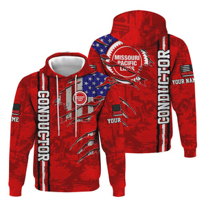 Railspirit Personalized Missouri Pacific Railroad Hoodie USA Flag Claw Art with Custom Job Train Zip Up Hoodie