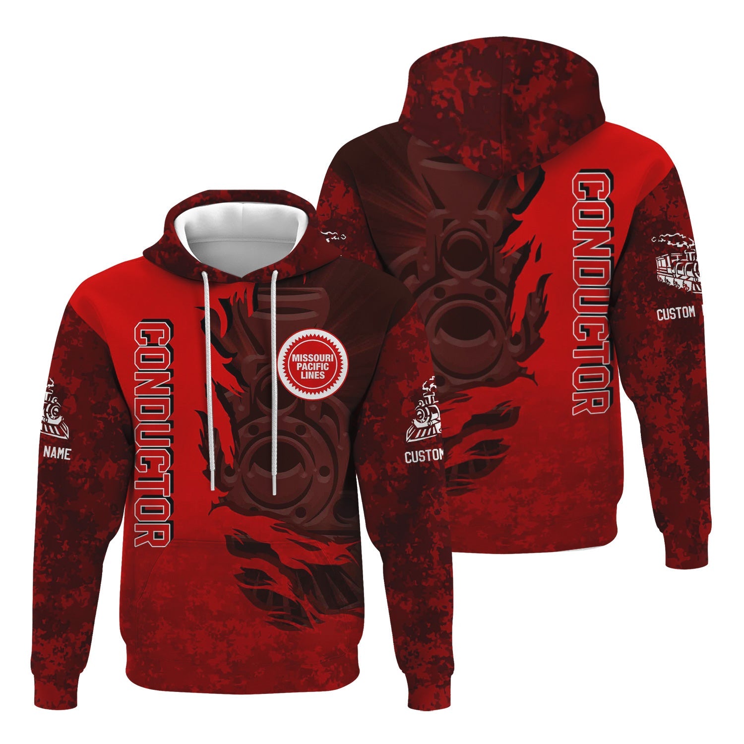 Railspirit Personalized Missouri Pacific Railroad Hoodie Blazing Style with Custom Position Train Zip Up Hoodie