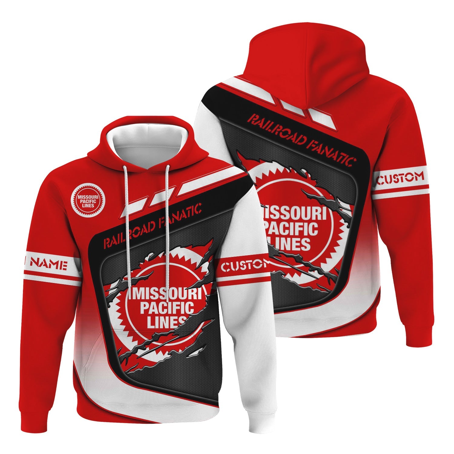 Railspirit Personalized Missouri Pacific Railroad Hoodie Ripped Texture Style Train Zip Up Hoodie For Railroad Fanatic