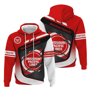 Railspirit Personalized Missouri Pacific Railroad Hoodie Ripped Texture Style Train Zip Up Hoodie For Railroad Fanatic