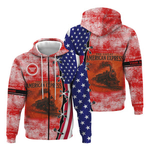 Railspirit Personalized Missouri Pacific Railroad Hoodie Retro American Express Train With USA Flag Zip Up Hoodie