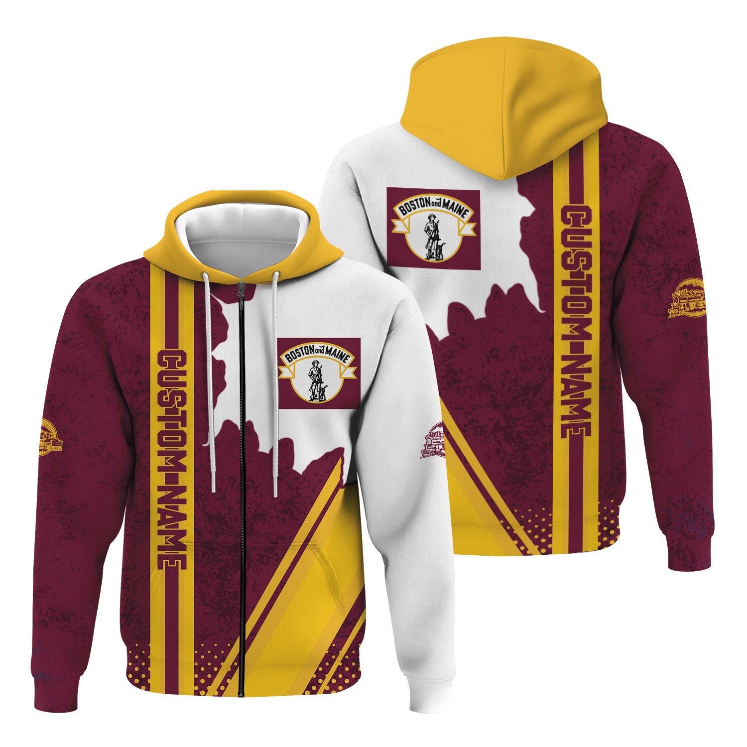 Railspirit Personalized Boston and Maine Railroad Hoodie All Over Printed Unisex Zip Up Hoodie