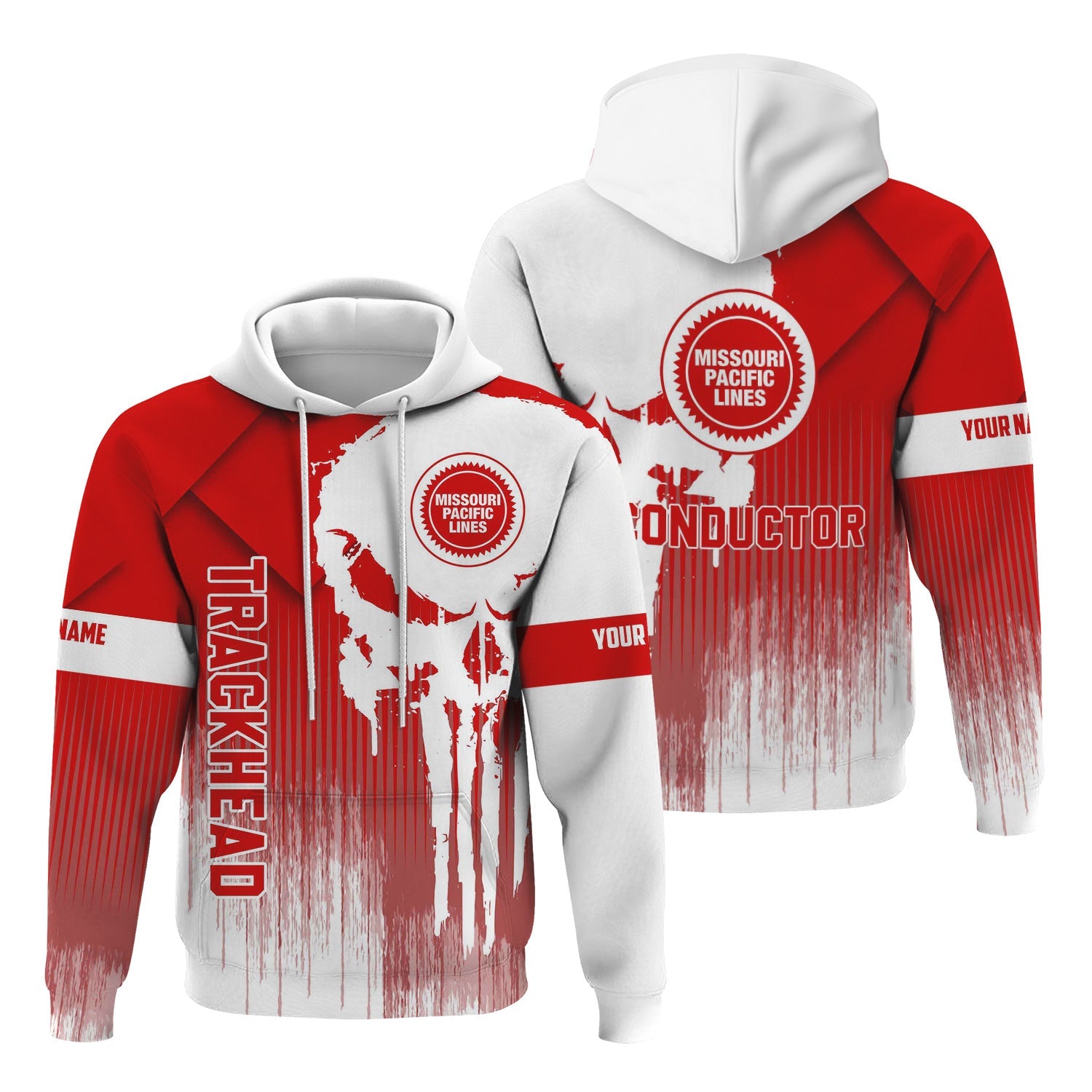 Railspirit Personalized Missouri Pacific Railroad Hoodie Skull Design with Custom Job Train Zip Up Hoodie for Trackhead Crew