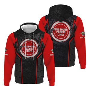 Railspirit Personalized Missouri Pacific Railroad Hoodie Cracked Metal Design Train Zip Up Hoodie for Rail Enthusiasts