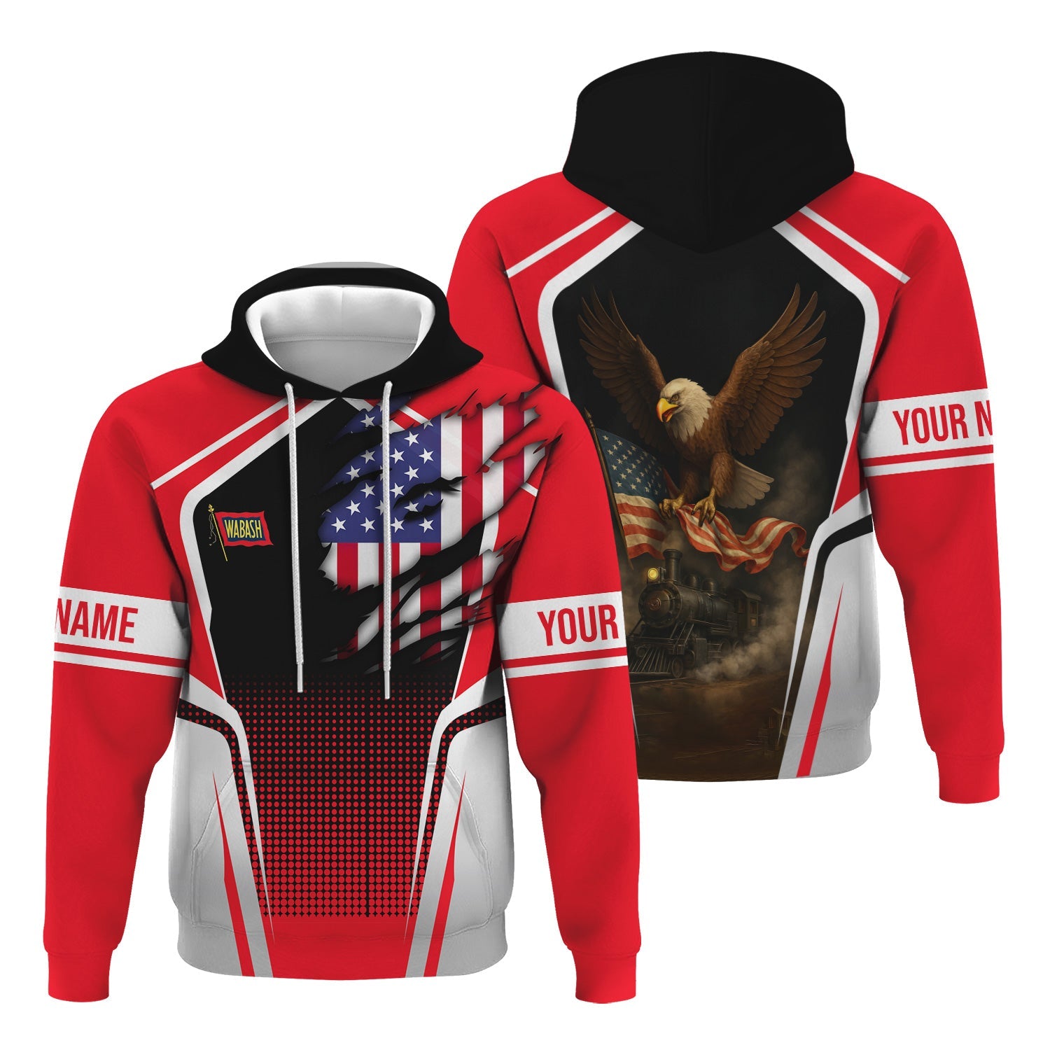 Railspirit Personalized Wabash Railroad Hoodie American Eagle Vintage Train Zip Up Hoodie