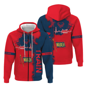 Railspirit Personalized Wabash Railroad Hoodie Engine Heartbeat and Track Love Style Zip Up Hoodie Gift Idea For Train Lovers